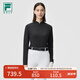 FILA 斐樂官方女子針織長袖上衣2025夏新款高爾夫運動防曬修身長T 深黑-BK L 170/88A/L