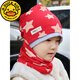 G.duck兒童帽子圍巾套裝春秋冬中大童包頭帽寶寶堆堆帽純棉男童女童圍脖 紅色大五角星套裝 建議3歲-12歲(彈性大) x 均碼
