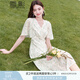 香影v領(lǐng)碎花連衣裙女夏季2025新款短袖垂感綠色法式茶歇雪紡裙子 綠色 S