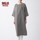 無(wú)印良品 MUJI 女式 法國(guó)亞麻水洗 七分袖連衣裙 412688 BCL06C1S 卡其米色 M