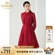 喬萬(wàn)尼春裝女年秋季新款 中長(zhǎng)襯衫裙氣質(zhì)修身顯瘦印花長(zhǎng)袖雪紡連衣裙 中年女裝 紅色 S