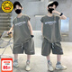 G.DUCKKIDS童裝兒童運動(dòng)套裝男童夏裝2024新款中大童男孩無(wú)袖背心短褲兩件套 夏季灰色 150 (建議身高140cm 12-13歲)cm