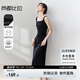 尚都比拉法式連衣裙女夏天赫本風氣質A字裙抽褶收腰顯瘦背帶裙 黑色 XL