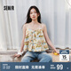 森馬（Semir）襯衫女短款修身荷葉邊度假風2025夏甜美滿印吊帶小衫109325104002