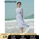 紅袖海邊度假連衣裙夏季2024新款女裝 收腰V領(lǐng)碎花垂感顯瘦氣質(zhì)雪紡裙 白底藍(lán)花674 S