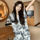 cozy親膚柔感大碼冰絲睡衣女生短袖套裝不粘毛不勒肉可外穿家居服 31660-1水墨畫(huà) 6XL （220~250）
