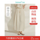 茵曼簡(jiǎn)約亞麻松緊腰半身裙夏季女裝系帶顯瘦中長(cháng)裙 淡卡其-半身裙 L