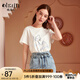 Olrain歐芮兒夏裝新款短袖T恤女圓領白色網(wǎng)紗上衣寬松顯瘦內搭打底 白色 L