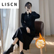 LISCN大碼女裝韓版加厚polo領(lǐng)半拉鏈連衣裙女秋冬胖mm收腰顯瘦百搭長(cháng)裙 黑色(加絨*830 M
