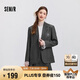 森馬西裝外套女中長款學(xué)院風(fēng)2025春寬松灰色休閑西服109125111001
