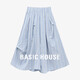 百家好（Basic House）Basic House/百家好清新藍白格紋裙褲女松緊腰寬松不對稱中長裙褲 藍色 L