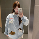 LDBE美式重工小狗刺繡棒球服外套女秋季新款寬松立領(lǐng)慵懶風(fēng)開衫衛(wèi)衣潮 藍(lán)色 M 【80-100斤】