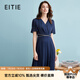 愛特愛（EITIE）氣質(zhì)優(yōu)雅V領(lǐng)收腰裙子壓褶釘珠連衣裙夏新款高端女裝B2407322 深海藍(lán)31 L 165