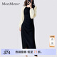 MeetMetro瑪依爾2025春季新撞色拼接不規(guī)則開叉修身包臀連衣裙女 黑色【現(xiàn)貨閃電發(fā)】 S