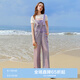 樂町可調(diào)節(jié)背帶牛仔背帶褲20經(jīng)典復古水洗女生牛仔直筒長褲 丁香紫（現(xiàn)貨） L