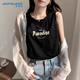 真維斯（JEANSWEST）純棉運動(dòng)籃球無(wú)袖背心女夏季寬松外穿甜美辣妹風(fēng)美式復古t恤上衣