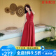 尚然樂(lè)夏季溫柔掛脖式連衣裙長(zhǎng)款法式V領(lǐng)掛脖吊帶女海邊度假收腰沙灘裙 酒紅色 S