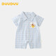 DUUDUU嬰兒連體衣夏季寶寶短袖衣服夏裝可愛新生兒外出服薄款藍(lán)格  80cm