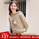 百圖betu女裝冬新款衛(wèi)衣減齡毛巾繡圖案字母連帽加絨衛(wèi)衣2310T44 卡其色 L