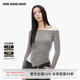 ANN ANDELMAN【明星同款】官方直營不規(guī)則斜肩長袖T恤假兩件上衣 灰色 S