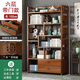 中式楠竹博古架茶室展示柜客廳置物架落地多層多寶閣辦公室書(shū)柜子 帶抽款-六層100cm長(cháng)