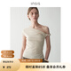 INSISFEMME【松弛感通勤】亞麻棉2025夏新款單肩扭結(jié)小飛袖修身多穿領(lǐng)T恤女 莫斯科白 S