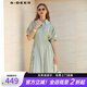 S.DEER圣迪奧夏季女裝翻領(lǐng)風(fēng)琴褶收腰網(wǎng)紗暈染連衣裙S232Z12BU 淺草綠/56 M 165