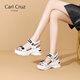 Carl Cruz品牌坡跟休閑女士涼鞋增高厚底2024夏季魔術(shù)貼魚(yú)嘴小個(gè)子休閑女鞋 白色 39 245mm