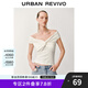 UR2025夏季新款女裝氣質(zhì)氛圍感褶皺修身一字露肩T恤UWG450118 米白 M