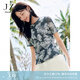 玖姿·安娜蔻優(yōu)雅蕾絲印花抽褶圓領(lǐng)收腰紗羅短袖上衣女2025夏季新款 花綠灰 XL