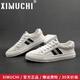希慕馳（XIMUCHI）品牌 鞋子男春夏 新款透氣網(wǎng)孔平板鞋軟底百搭小白鞋真皮增高男鞋 白色平底款 40 標(biāo)準(zhǔn)皮鞋尺碼