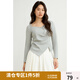 獨束大碼女裝芭蕾風褶皺長袖T恤2025春季新品不對稱下擺顯瘦上衣 花灰色 4XL (尺碼：6) 拍前和客服確認尺碼
