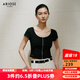 艾諾絲雅詩【商場(chǎng)同款】2025夏季新品短袖女針織衫U領(lǐng)顯瘦針織開衫40436002 黑色 L