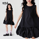 花笙糖女孩簡(jiǎn)約透氣裙子大女童夏季黑色時(shí)尚花苞裙小女生連衣裙 黑色 130