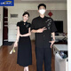 籬人歸新中式情侶裝夏季高級感國風刺繡短袖T恤改良旗袍連衣裙一裙一衣 新中式國風顯瘦連衣裙 L