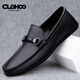 CLOHOO商務(wù)休閑皮鞋男真皮一腳蹬懶人鞋軟底開(kāi)車(chē)男款英倫豆豆鞋2023春季 黑色 42