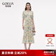 歌莉婭真絲連衣裙女夏2025新款度假穿搭桑蠶絲連身裙子1E6L4K99B 81D淡彩鳶尾花印花 XXS