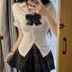 妙奕嘉jk制服jk套裝情侶禮物jk制服套jk制服學(xué)院風(fēng)JK制服JK百褶裙jk襯衫 白色短袖+碳灰短裙+領(lǐng)結【套裝】 S