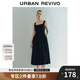 UR2025夏季新款女時尚休閑氣質(zhì)百搭方領(lǐng)吊帶連衣裙UWM750054 正黑 S