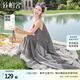 絲柏舍撞色連衣裙2025夏裝新款女裝復(fù)古文藝不規(guī)則時(shí)尚吊帶裙