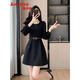 蔻伊婭（Kouyiya）品牌女裝新品連衣裙女秋冬季2025新款赫本風(fēng)小黑裙收腰修身氣質(zhì) 黑色 M