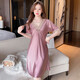 浪莎睡衣女冰絲性感薄款睡裙連衣裙短袖加大碼情趣戰袍女士情趣禮物 301豆沙紫一件 L 90-110斤