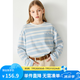 ELLE KIDS春季新款女童圓領(lǐng)復(fù)古藍(lán)白條紋全棉休閑打底衫寬松長袖T恤上衣