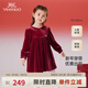 英氏（YEEHOO）女童裙子翻領氣質女童連衣裙春秋季長袖新中式裙子拜年服