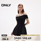 ONLY2025春季新款拼接純色一字肩花苞裙短裙連衣裙女|125161024 H1Z黑色 M