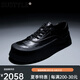 SUSTYLE國際高端輕奢正品夏季新款復(fù)古頭層牛皮男鞋時尚低幫系帶休閑鞋男 黑色 43