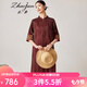 兆君2024春夏真絲新款中式繡花連衣裙女復古立領(lǐng)桑蠶絲寬松裙子 咖色 3XL