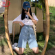 浪莎五分短褲女夏季牛仔褲2025新款直筒港味高腰寬松顯瘦a字闊腿中褲