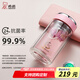 希諾（HEENOOR） 抗菌玻璃杯女士雙層水杯隔熱便攜簡(jiǎn)約透明家用帶濾網(wǎng)泡茶花茶杯 粉色220ml