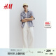 H&M男裝休閑褲25夏新款潮流直筒寬松通勤亞麻混紡休閑長(zhǎng)褲1259395 奶油色 L 175/96